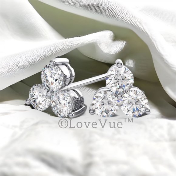 Jewelry - 0.20ct. t.w. Diamond Tri-stone Brilliant Cut Stud Earrings